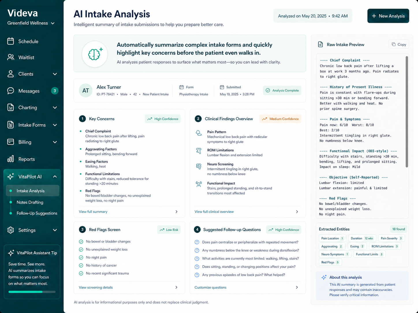 AI Intake Analysis Interface