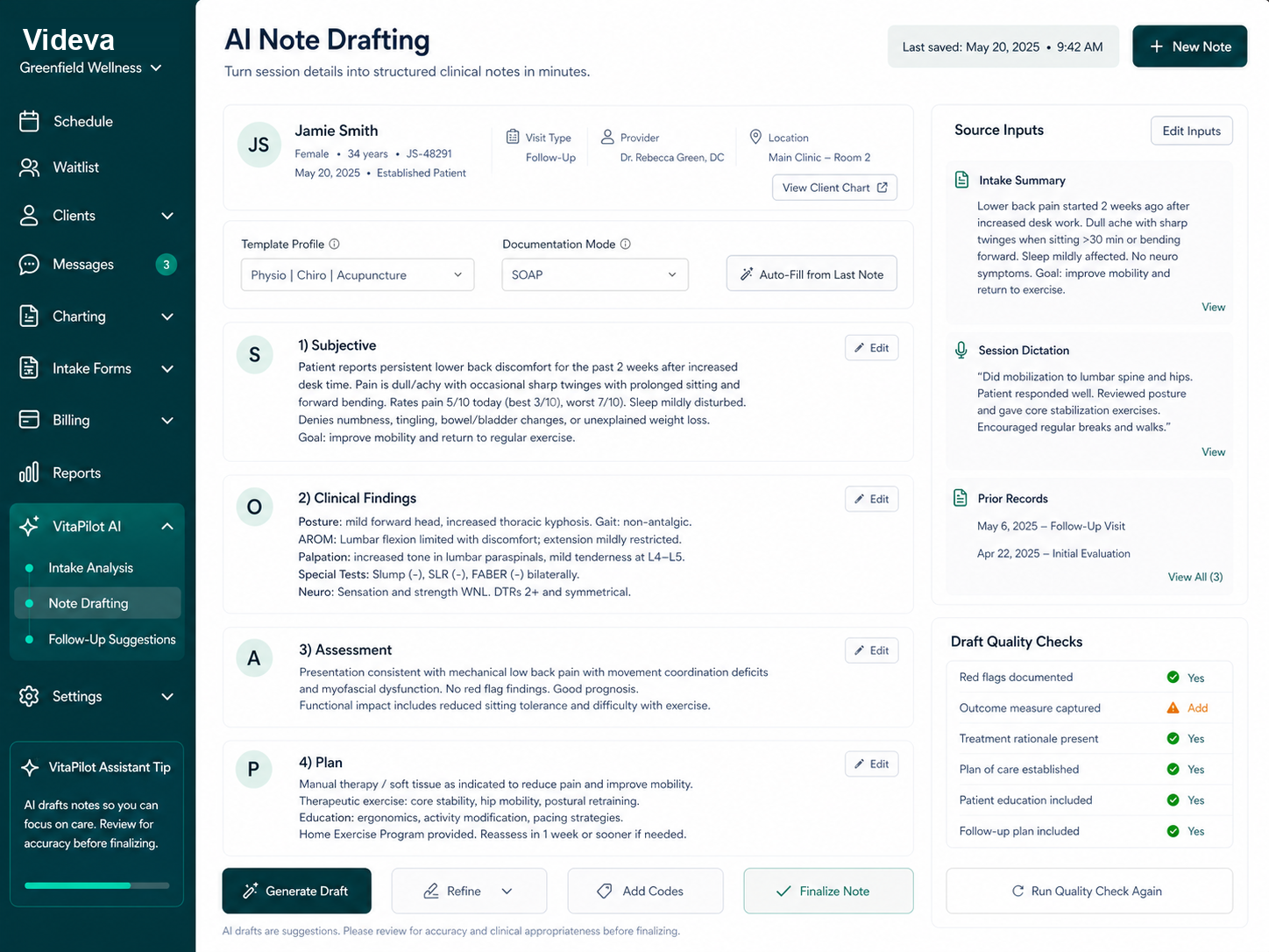 AI Note Drafting Interface